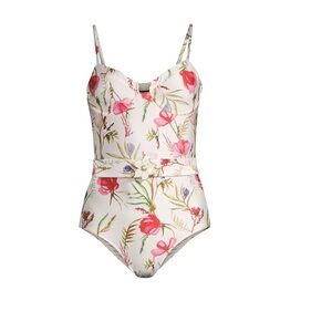 PatBO Tropical Floral One Piece Swimsuit in Cream and Pink